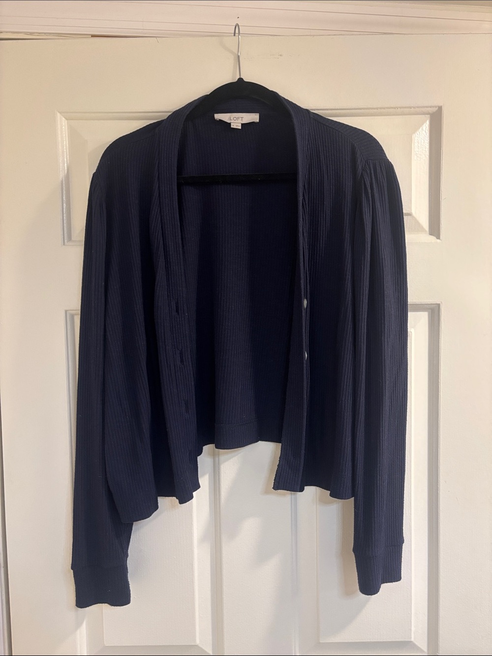 LOFT Navy Ribbed Open-Front Cardigan